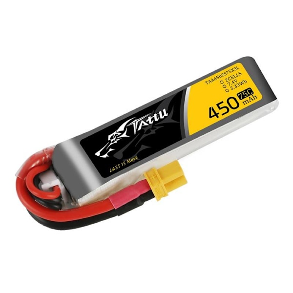 Batteri Tattu 450mAh 7,4V 75C 2S1P Lång XT30