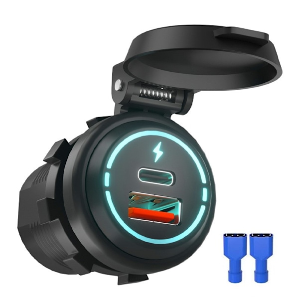 Billader 12V/24V QC3.0 med beskyttelsescover Sort