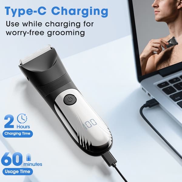 2-i-1 Multi-Trimmer Model 196: Kropshårstrimmer med LED & Type-C Opladning