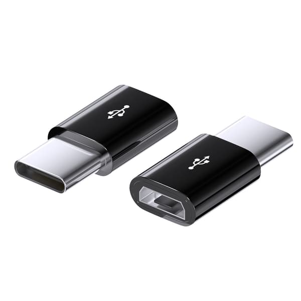 Android til USB-C-adapter til hurtig opladning og dataoverførsel, 2-pak kort adapter med PD 5A til Android-enheder, plug-and-play til rejse og daglig Black