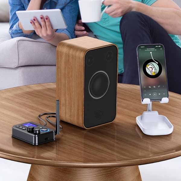 Bluetooth lydadapter til sender og modtager til hjem, TV og bærbar - Bluetooth 5.3/5.4, 3.5mm, RCA/optisk, 10m rækkevidde, mini USB opladning