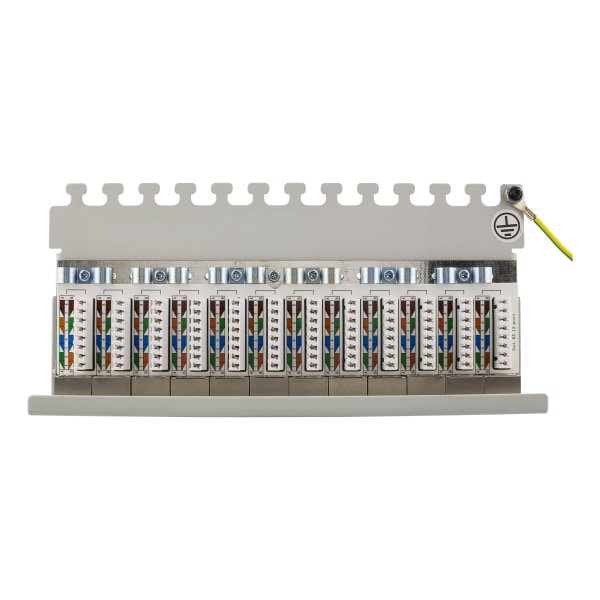 Patch Panel, 12xRJ45, Cat6a, wall-mountable, metal, grey