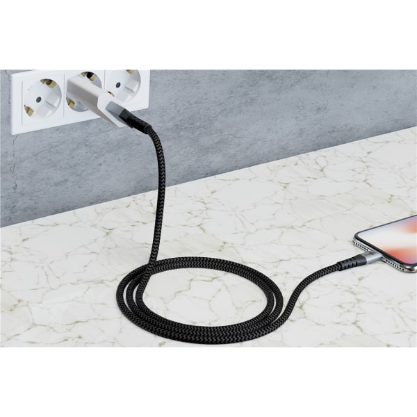 Micro-USB till USB-A textilkabel med metallkontakter 2 m