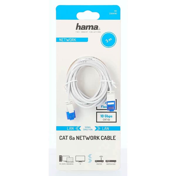 Nätverkskabel CAT6a Slim U/UTP 3,0m Vit