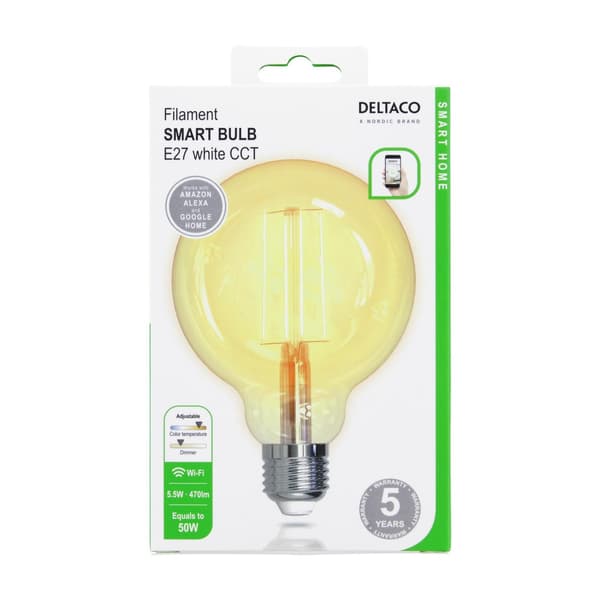 SMART HOME FILAMENT LED-lampa, E27, Dimbar, 1800K-6500K