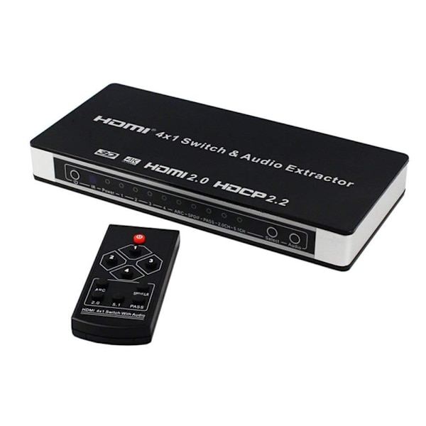 4x1 HDMI Switch og lyddeler UHD 4K 3D HDMI 2.0 ARC Toslink + RCA