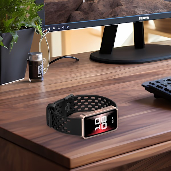 Udskiftningsrem til Huawei Band 10/9/8 - åndbart design med huller Sort