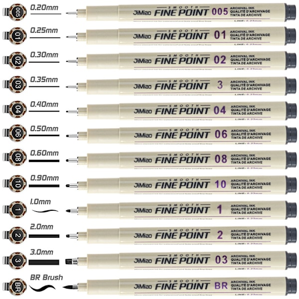 Precision Fineliner Pennor - 12-pack för Ritning & Skissning