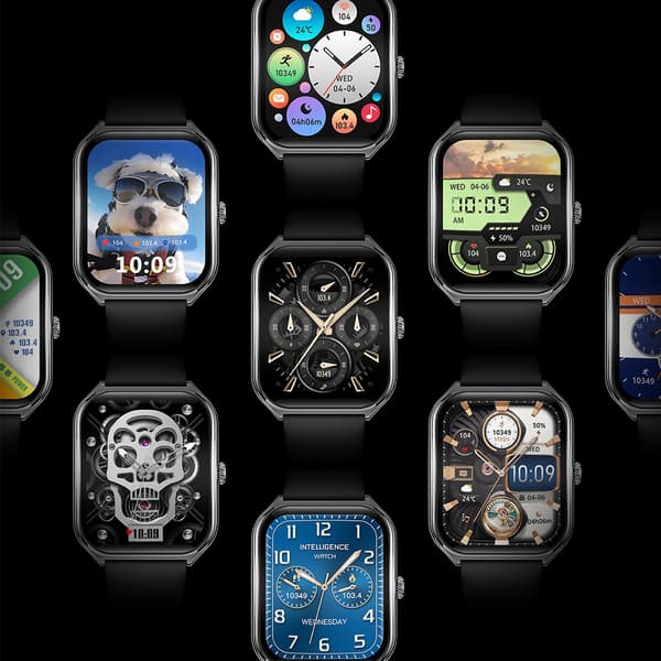Space Gray Smartwatch med sort silikonearmbånd - Avanceret sundheds- og fitnesstracking, kompatibel med Android og iOS
