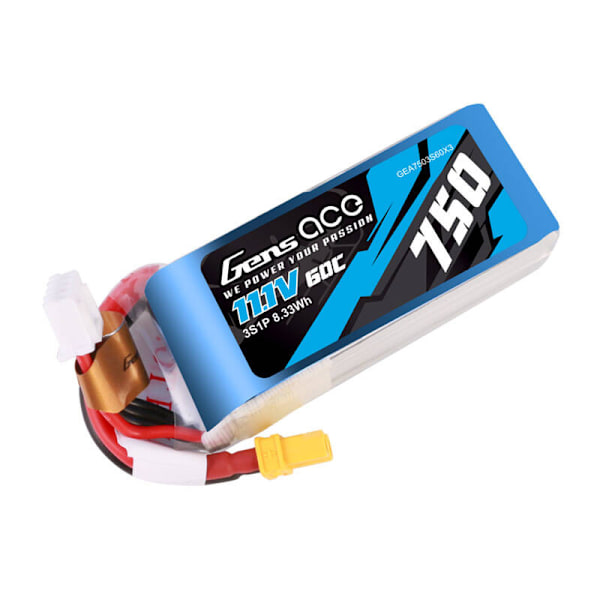 Gens Ace 750mAH 11.1V 60C 3S1P Lipo akku XT30-liittimellä
