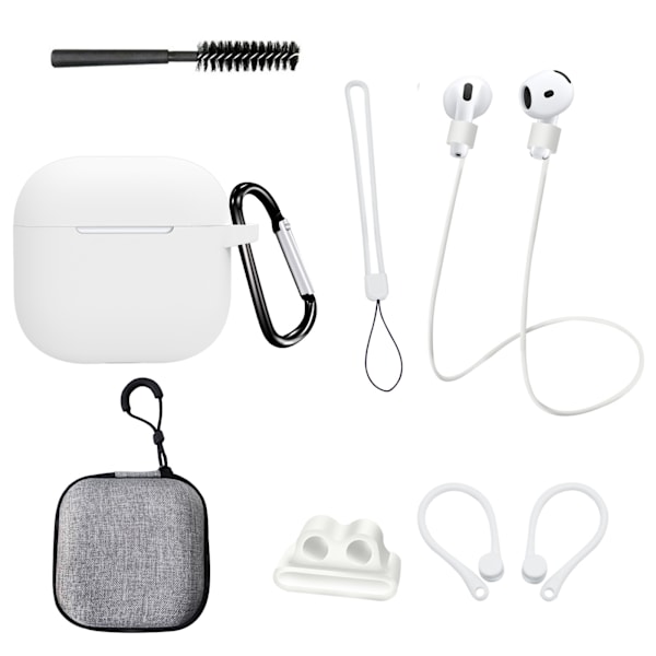 AirPods 4. sukupolven kahdeksanosainen valkoinen kotelosarja