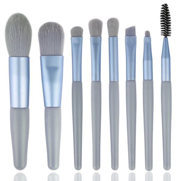 8-piece mini makeupbørstesæt med bløde syntetiske børster og bærbart Morandi-design til begyndere Blue Blue