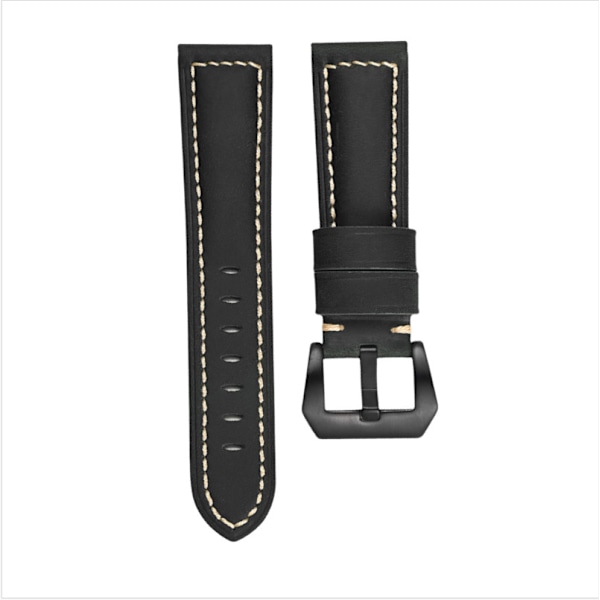 Klockarmband i äkta läder Svart 22 mm