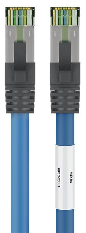 RJ45 (CAT 6A, 500 MHz) patchkabel med CAT 8.1 S/FTP rå kabel, blå