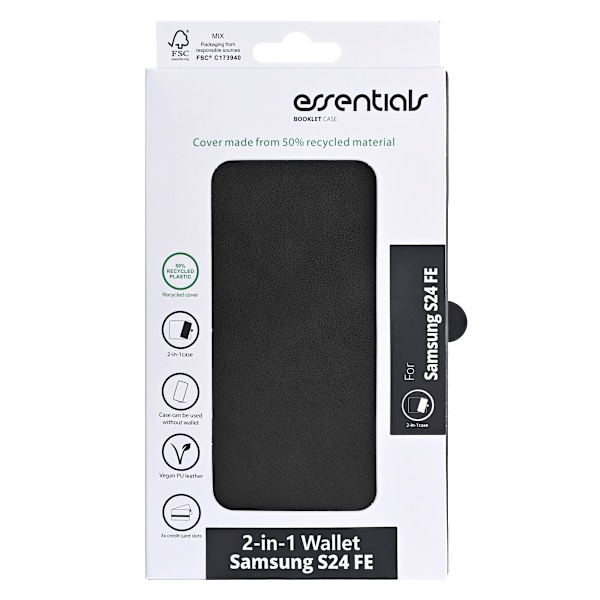 Samsung Galaxy S24 FE PU wallet, detachable, 3 cards, black