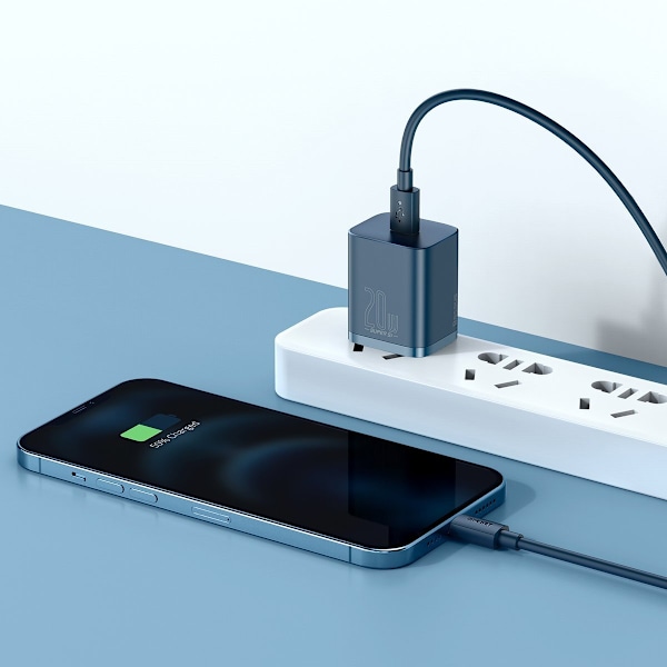 Baseus Super Si Snabbladdare 1C 20W med USB-C-kabel för Lightning 1m (blå)