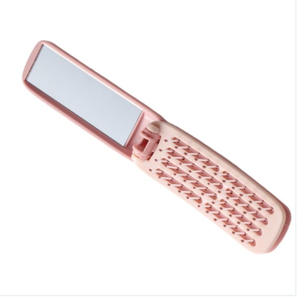 Rektangulær Foldbar Spejlkam - Bærbar & Selvrengørende Hårbørste Pink Pink