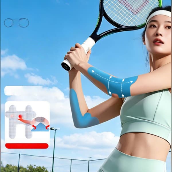 Kinesiologitejp för armbåge, 10 förklippta delar i elastiskt bomullstyg för tennis och badminton Blue Blue