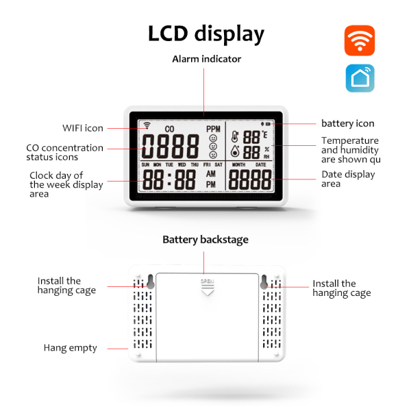 2-in-1 lämpötilan ja kosteuden ilmaisin ilmanlaadun häkätesteri