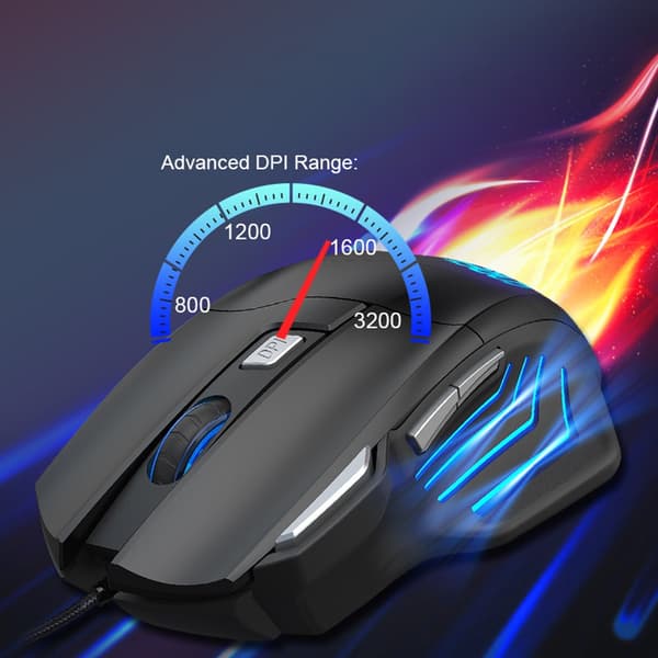 Kablet Gaming Mus med 7 Knapper, Ergonomisk Design, Justerbar DPI og Baggrundsbelysning