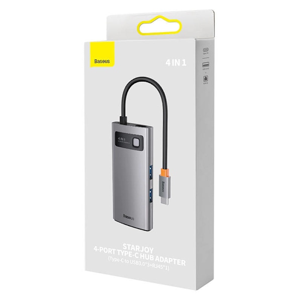 Hub 4in1 Baseus Metal Gleam Series, USB-C till 3x USB 3.0 + Ethernet RJ45