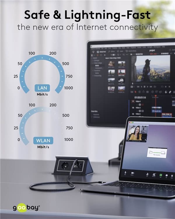 Ethernet-kaapeli USB-A 3.0 - RJ45, ohut, 1,5 m