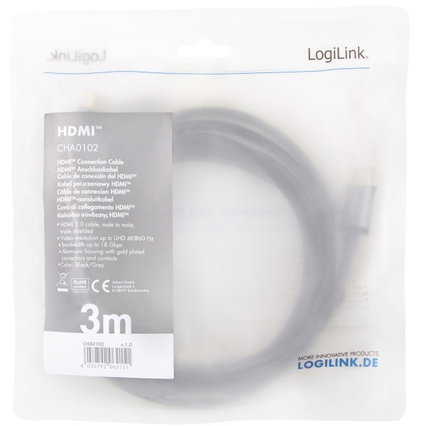 LogiLink HDMI-kabel Premium High Speed HDMI 4K/60Hz 3m