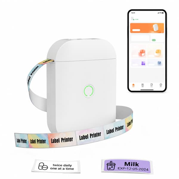 Bærbar Bluetooth-etiketprinter, 15 mm termisk udskrivning til Apple iOS og Android White White