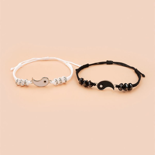 Yin Yang par/vänskapsarmband set Silver