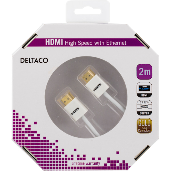 Thin HDMI cable, HDMI High Speed with Ethernet, 2m, white