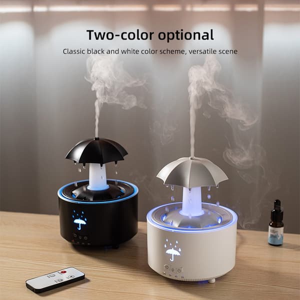 Rotationsvanddråbe Aroma Diffuser EU-stik - Ultralyd Luftfugter med Æterisk Olie Diffuser og 7-Farvet LED-lys White White