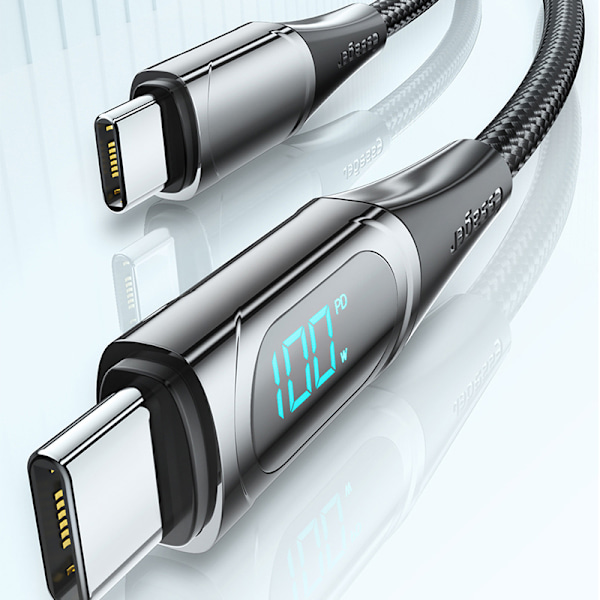 100W Digital Display USB-C Kabel - Flettet Sort 1M