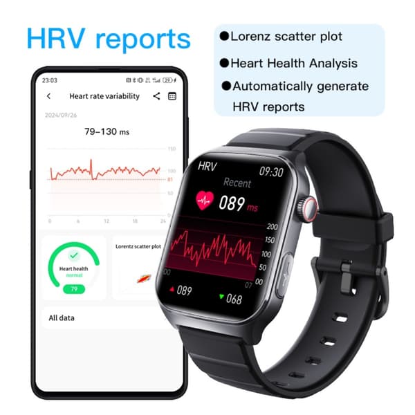 Smartwatch med Bluetooth-samtal och hälsomonitorering kompatibelt med iOS och Android, Bluetooth 5.3, PU-läderrem Black Black