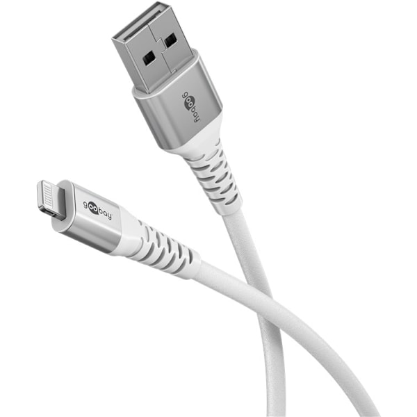 Lightning-USB-A supersoft textilkabel med metallkontakter, 1 m, vit