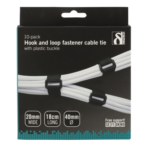 Hook loop fastener cable ties width 20mm 18cm 10pack