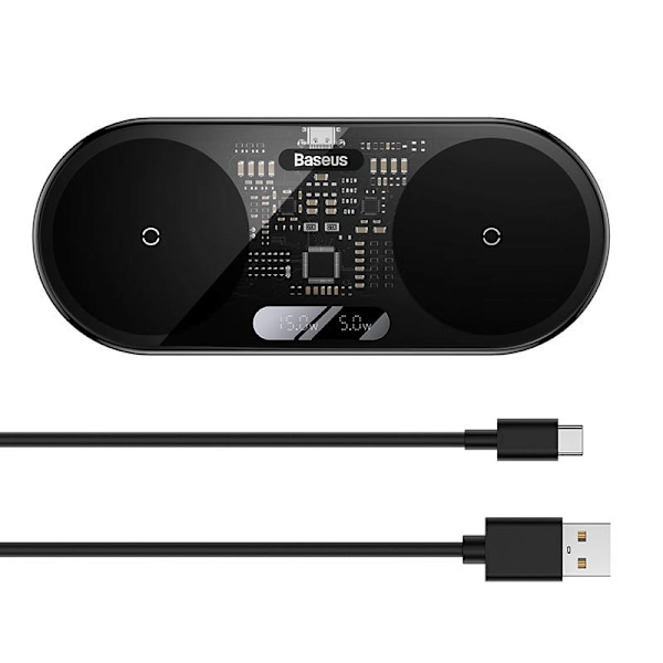 Dubbel Qi trådlös laddare Baseus Digital LED Display, 20W