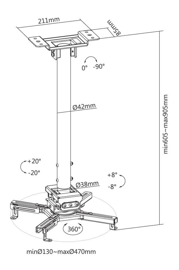 OFFICE Projector mount  flat/inclined, tilt swivel 35kg