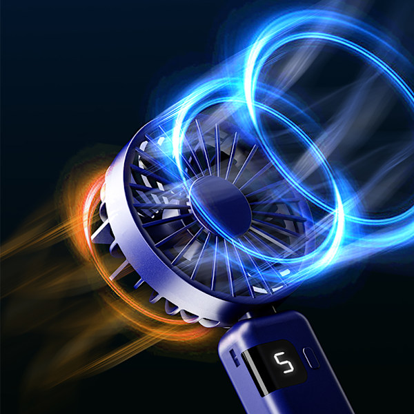 Digital Display Folding Fan Blå