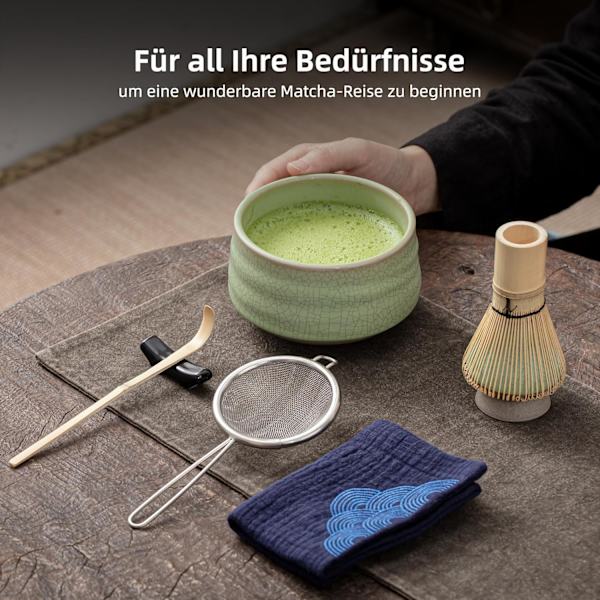 Matcha Visp Set CT Sju Delar - Vit Keramik & Bambu