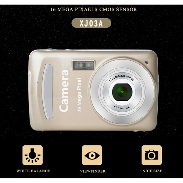 INF 1080P, 16 MP kompakt digitalkamera med 2,4-tommer skærm - 32 GB Guld