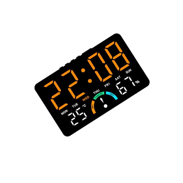 LED digital klocka med temperatur och luftfuktighet, väckarklocka, kalender samt skrivbords- och väggmontering Black Orange Black Orange