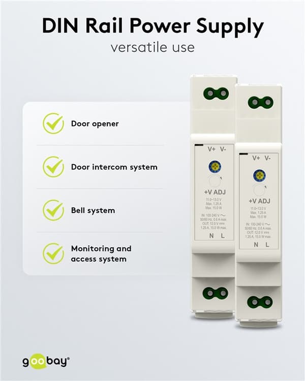 Virtalähde DIN-kiskoon 12 V, 1,25 A, 15 W
