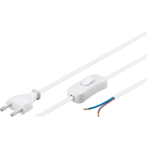 Kabel med euro-kontakt för montering - med strömbrytare, 1,5 m, vit