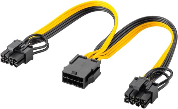Strømforsyningskabel 8-pin hun til dobbelt 6+2 han til PCIe
