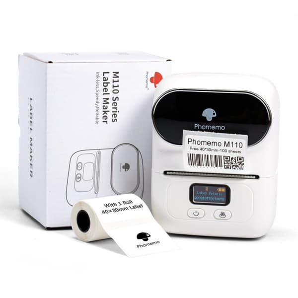 Bluetooth termisk etiketprinter til stregkode, pris og smykkemærkater — 203dpi 20-50mm 1200mAh kompatibel med iOS Android Windows Mac Linux White White