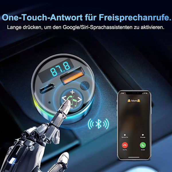 Bluetooth 5.3 biloplader med QC3.0 & PD hurtigopladning
