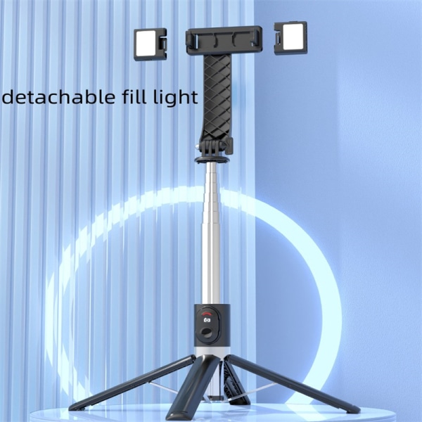 Justerbar selfiestick / tripod med LED-ljus 140 cm Svart Svart