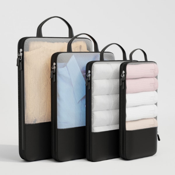 Smarta Packkuber Set - 4 Resetillbehör för Optimal Klädförvaring Svart