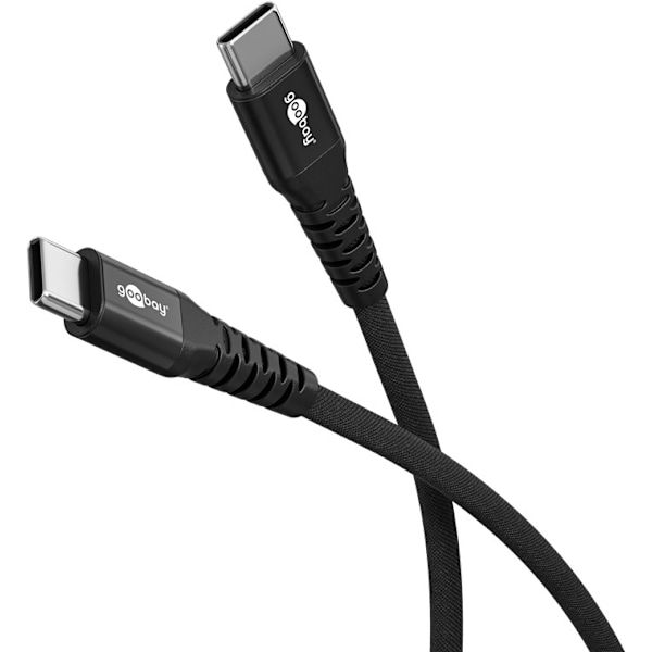 USB-C™ supersoft textilkabel med metallkontakter, 3 m, svart