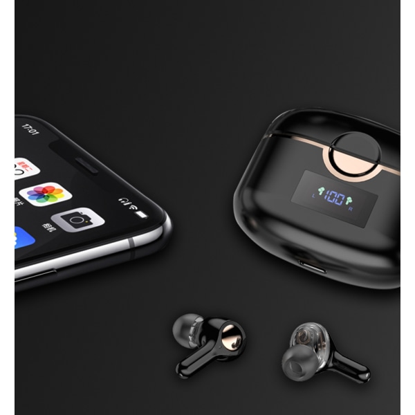 INF Trådlösa Bluetooth 5.0 Hörlurar med dubbla dynamiska högtalare Svart